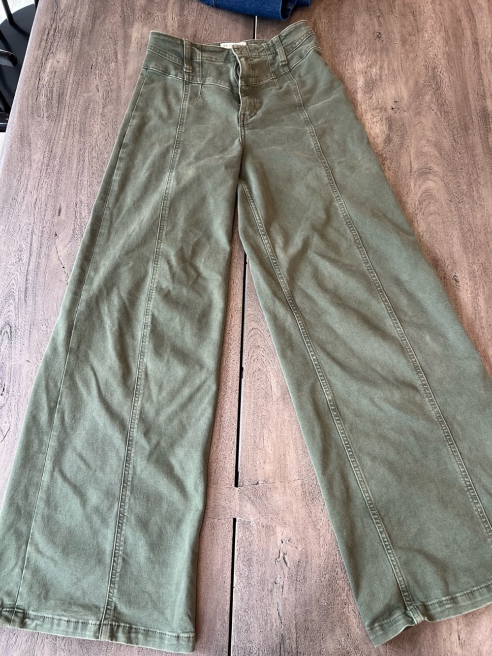 Free People Libre Wide Leg Pants – Olive Green High Rise (Size 27) - Picture 4 of 4